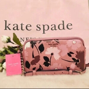Kate Spade New York Pink Floral Pebbled Leather Crossbody Bag Chain Strap NWT